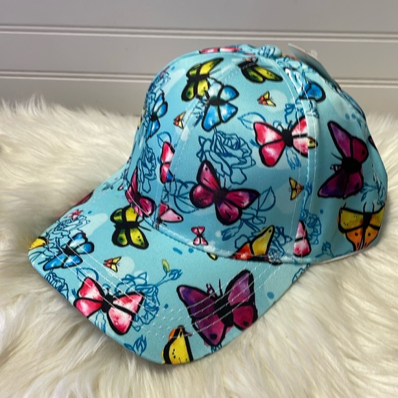 Butterfly 🦋 Turquoise with Multicolored Butterflies Baseball Cap - Picture 3 of 12